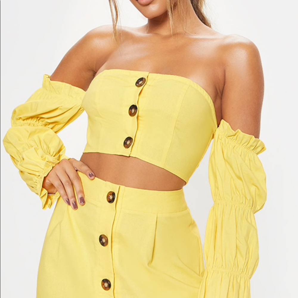 Pretty Little Thing off-shoulder ruffle crop top